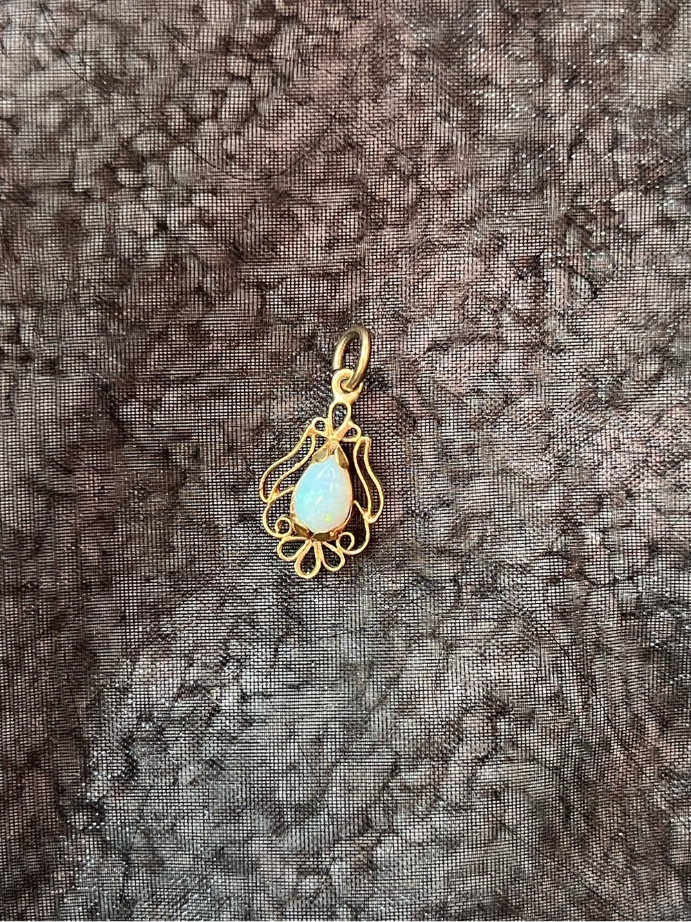 Gold Teardrop Opal Pendant Charm - Delicate Filigree